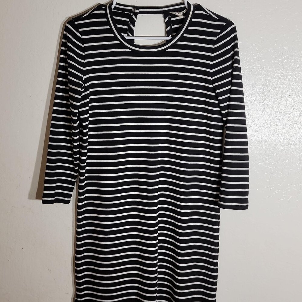 Madewell Womens XXS Long Sleeve Striped Black & White Keyhole Back Mini Dress